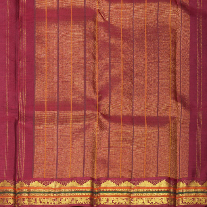 Hayagrivas Handloom Turmeric Yellow Kanjivaram Silk Saree with Maroon Border KBF669G2-1