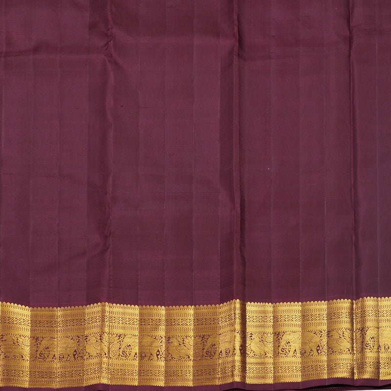 Hayagrivas Handloom Pale Yellow &amp; Cream Checks Kanjivaram Silk Saree with Burgundy Border KBF669G7-1