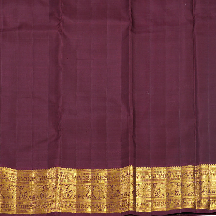 Hayagrivas Handloom Pale Yellow &amp; Cream Checks Kanjivaram Silk Saree with Burgundy Border KBF669G7-1