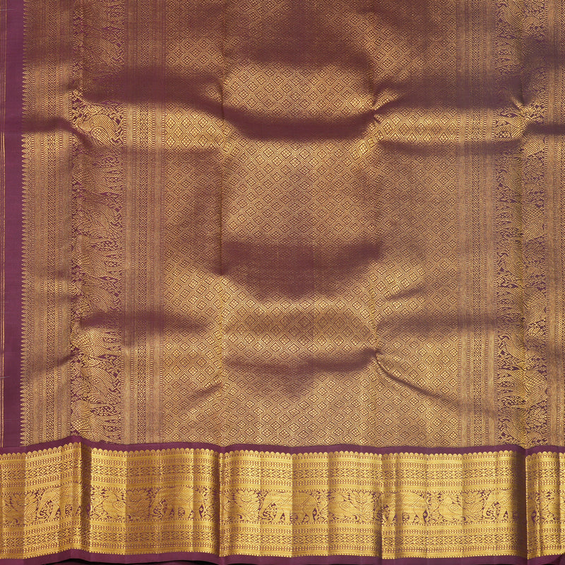 Hayagrivas Handloom Pale Yellow &amp; Cream Checks Kanjivaram Silk Saree with Burgundy Border KBF669G7-1