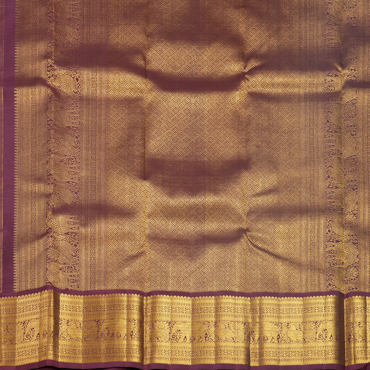 Hayagrivas Handloom Pale Yellow &amp; Cream Checks Kanjivaram Silk Saree with Burgundy Border KBF669G7-1