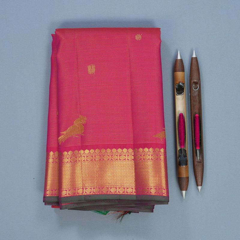 Hayagrivas Handloom Rani Pink Kanjivaram Silk Saree KBF670G4-1