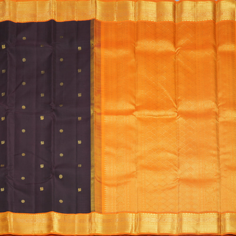 Hayagrivas Handloom Kanchana Brown Kanjivaram Silk Saree with Orange Border KBF670G5-1