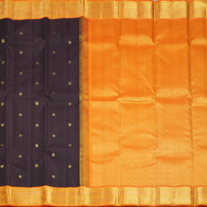 Hayagrivas Handloom Kanchana Brown Kanjivaram Silk Saree with Orange Border KBF670G5-1