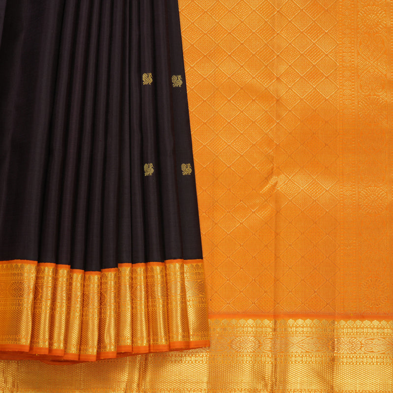 Hayagrivas Handloom Kanchana Brown Kanjivaram Silk Saree with Orange Border KBF670G5-1