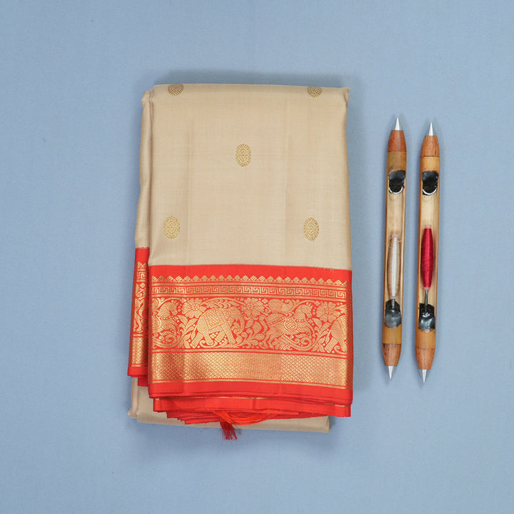 Hayagrivas Handloom Sandal Kanjivaram Silk Saree with Reddish-Orange Border KBF670G5-2