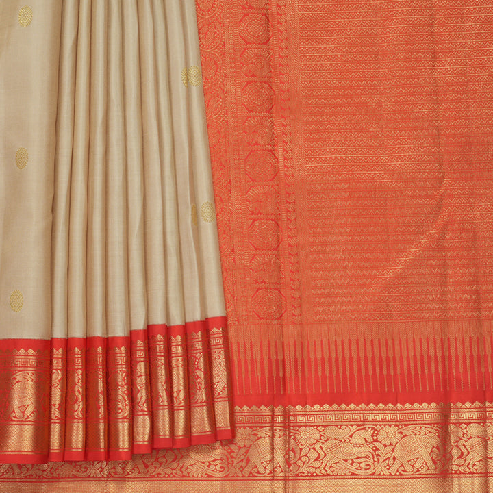 Hayagrivas Handloom Sandal Kanjivaram Silk Saree with Reddish-Orange Border KBF670G5-2