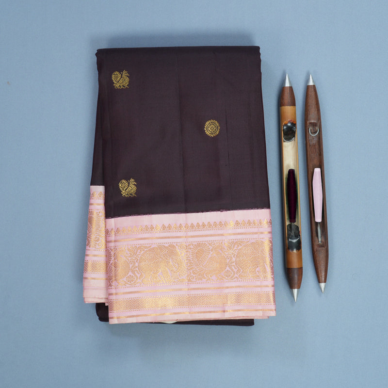 Hayagrivas Handloom Deep Nagapazham Kanjivaram Silk Saree with Baby Pink Border KBF670G5-3