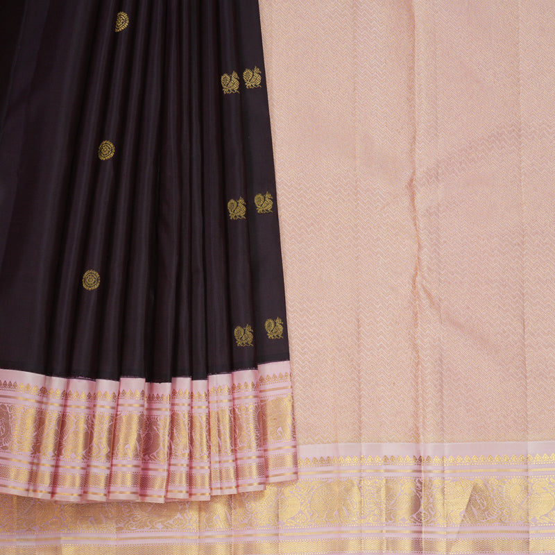 Hayagrivas Handloom Deep Nagapazham Kanjivaram Silk Saree with Baby Pink Border KBF670G5-3