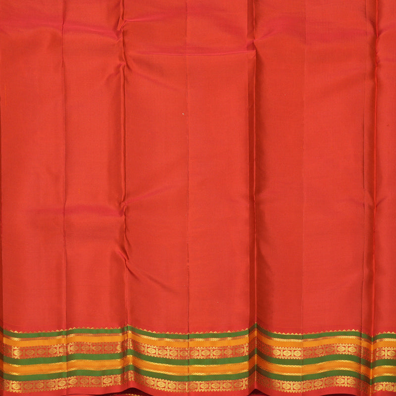 Hayagrivas Handloom Peacock Green Kanjivaram Silk Saree with Reddish-Orange Border KBE670G6-2