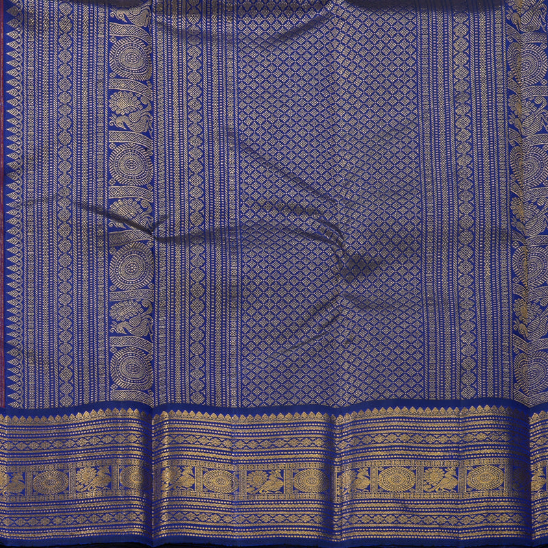 Hayagrivas Handloom Red Kanjivaram Silk Saree with MS Blue Border KBF671G3-1