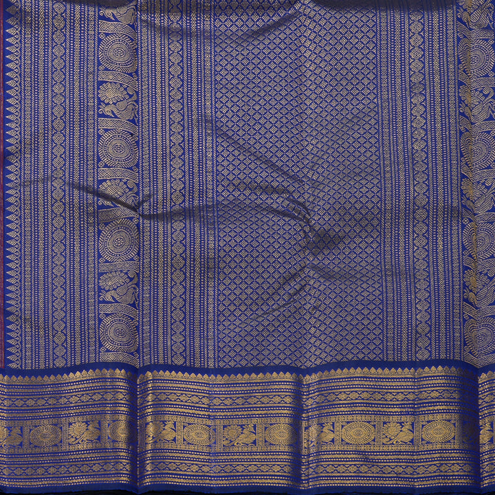 Hayagrivas Handloom Red Kanjivaram Silk Saree with MS Blue Border KBF671G3-1