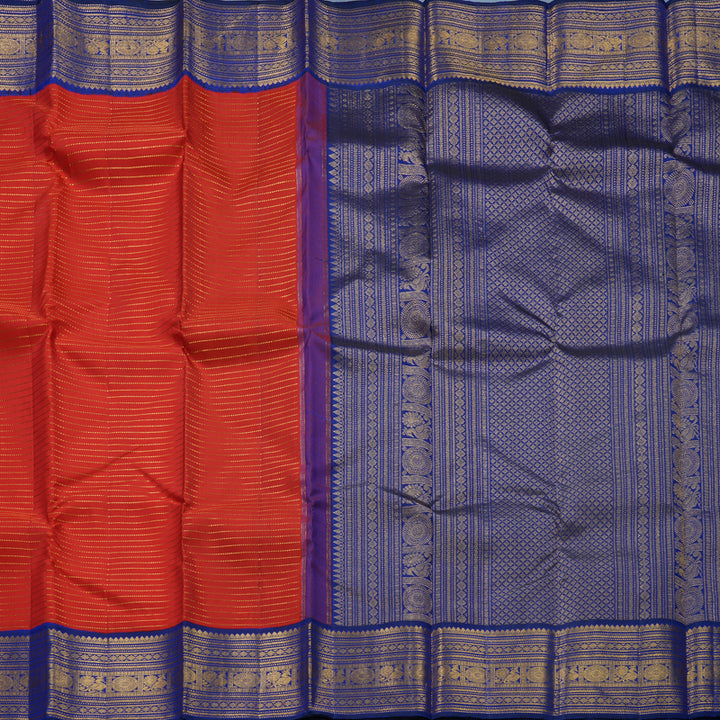 Hayagrivas Handloom Red Kanjivaram Silk Saree with MS Blue Border KBF671G3-1