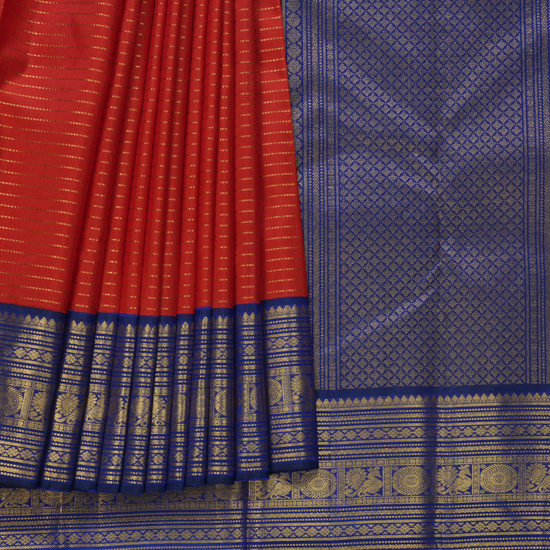 Hayagrivas Handloom Red Kanjivaram Silk Saree with MS Blue Border KBF671G3-1