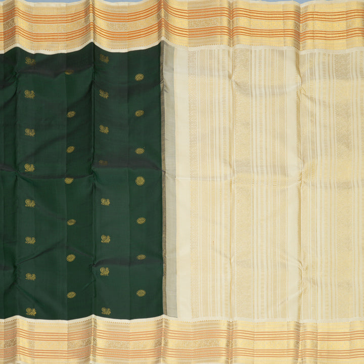 Hayagrivas Handloom Bottle Green Kanjivaram Silk Saree with Half-White Border KBF671G5-1