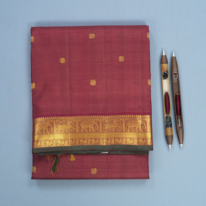 Hayagrivas Handloom Maroon Ten Yards Silk Saree KBF672G4-1