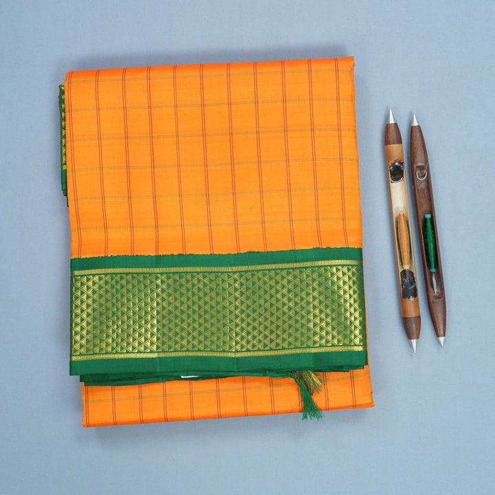 Hayagrivas Handloom Mambazham Orange Ten Yards Silk Saree KBF672G6-1