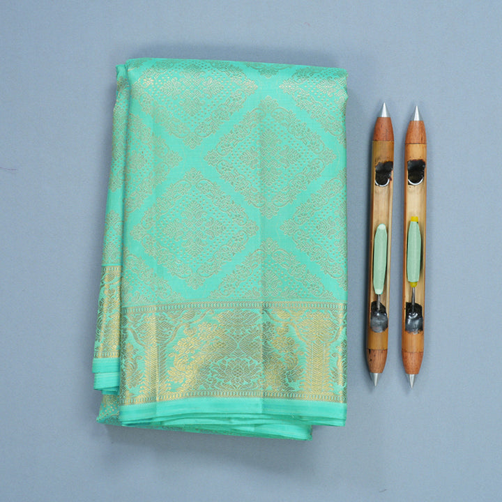 Hayagrivas Handloom Bright Teal Kanjivaram Silk Saree KBF673G2-1