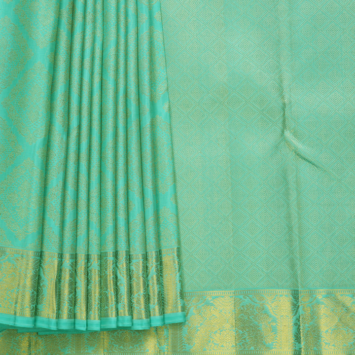 Hayagrivas Handloom Bright Teal Kanjivaram Silk Saree KBF673G2-1