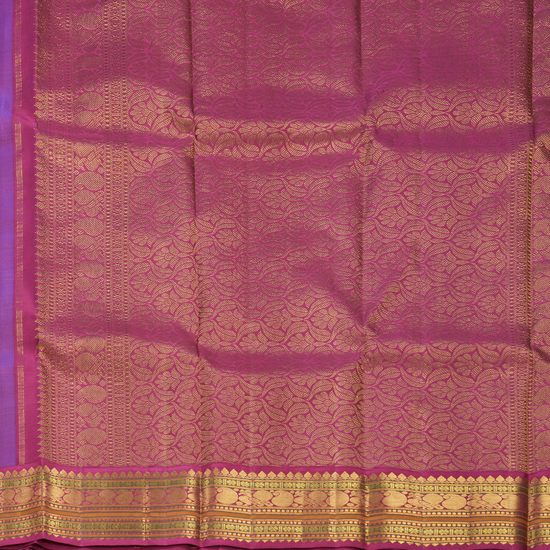 Hayagrivas Handloom Purplish-Blue Blue Kanjivaram Silk Saree with Maroonish Pink Border KBF675G1-1