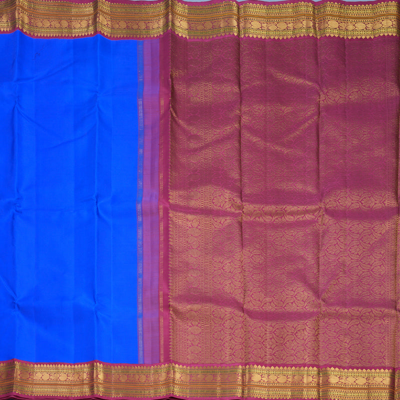 Hayagrivas Handloom Purplish-Blue Blue Kanjivaram Silk Saree with Maroonish Pink Border KBF675G1-1