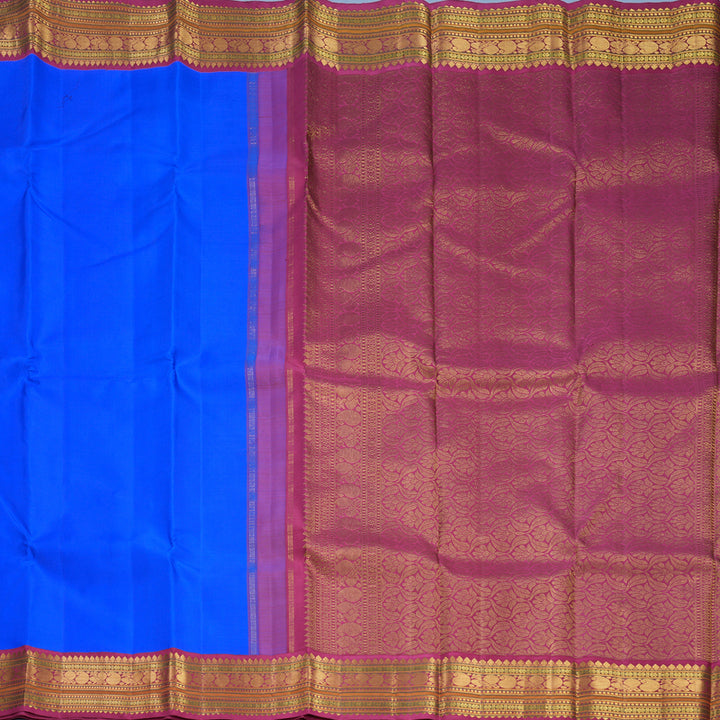 Hayagrivas Handloom Purplish-Blue Blue Kanjivaram Silk Saree with Maroonish Pink Border KBF675G1-1