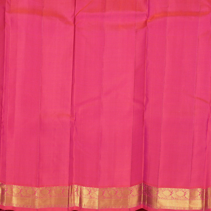 Hayagrivas Handloom Parrot Green Kanjivaram Silk Saree with Orangish-Pink Border KBF675G1-2