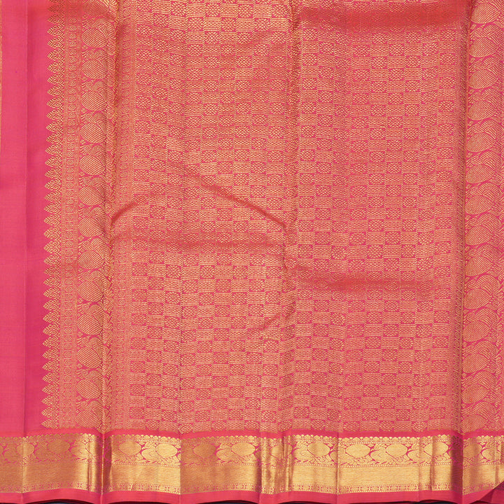Hayagrivas Handloom Parrot Green Kanjivaram Silk Saree with Orangish-Pink Border KBF675G1-2