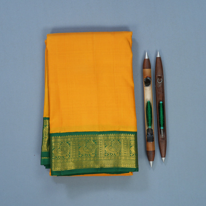 Hayagrivas Handloom Yellow Kanjivaram Silk Saree with Green Border KBF675G1-3
