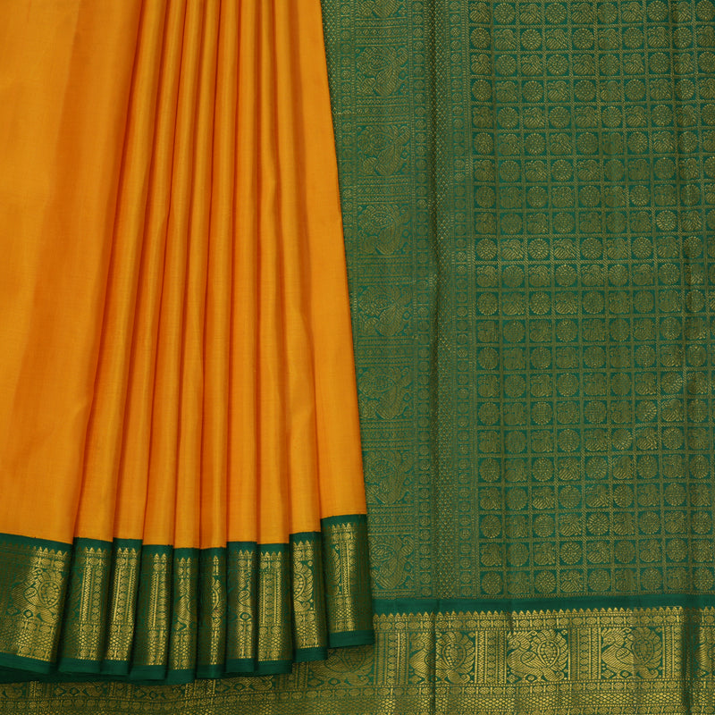 Hayagrivas Handloom Yellow Kanjivaram Silk Saree with Green Border KBF675G1-3