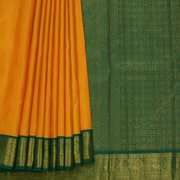 Hayagrivas Handloom Yellow Kanjivaram Silk Saree with Green Border KBF675G1-3