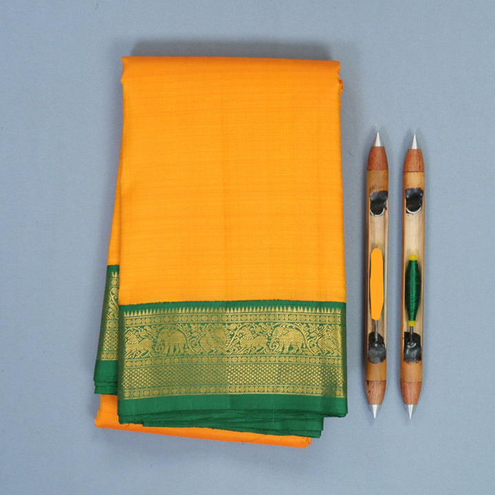 Hayagrivas Handloom Mambazham Orange Kanjivaram Silk Saree with Dark Green Border KBF675G1-5