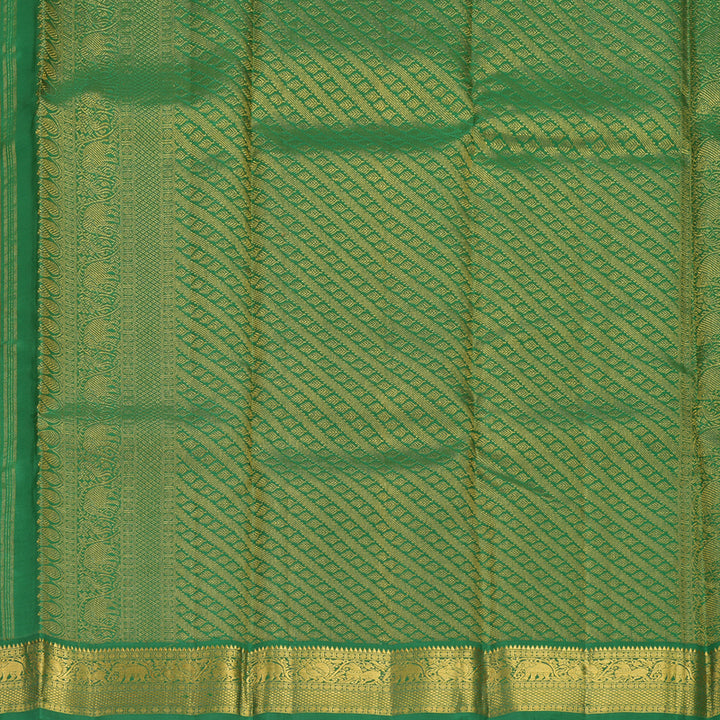 Hayagrivas Handloom Mambazham Orange Kanjivaram Silk Saree with Dark Green Border KBF675G1-5