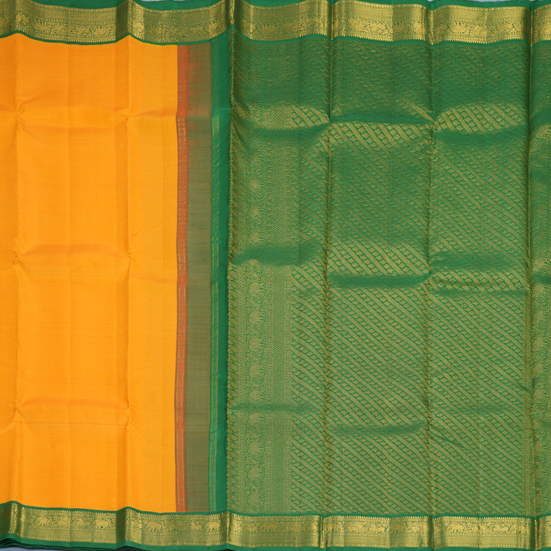 Hayagrivas Handloom Mambazham Orange Kanjivaram Silk Saree with Dark Green Border KBF675G1-5