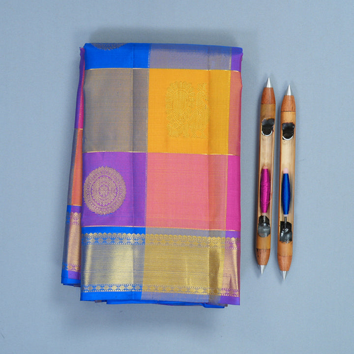 Hayagrivas Handloom Multicolour Checks Kanjivaram Silk Saree KBF676G2-1