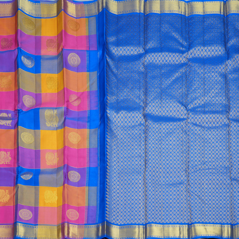 Hayagrivas Handloom Multicolour Checks Kanjivaram Silk Saree KBF676G2-1