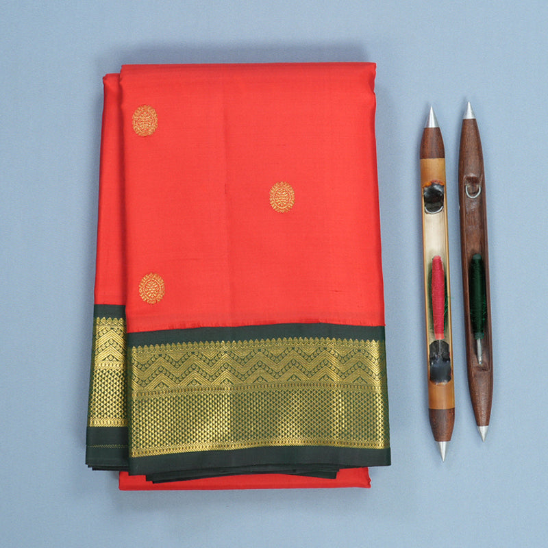 Hayagrivas Handloom Red Kanjivaram Silk Saree with Karum Pachai Border KBF677G2-1