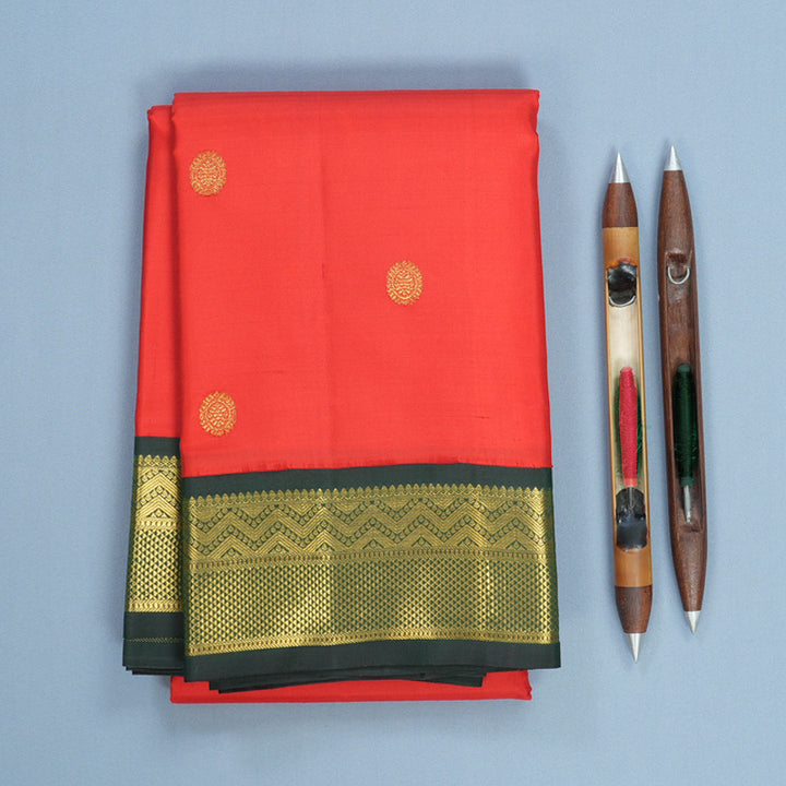 Hayagrivas Handloom Red Kanjivaram Silk Saree with Karum Pachai Border KBF677G2-1