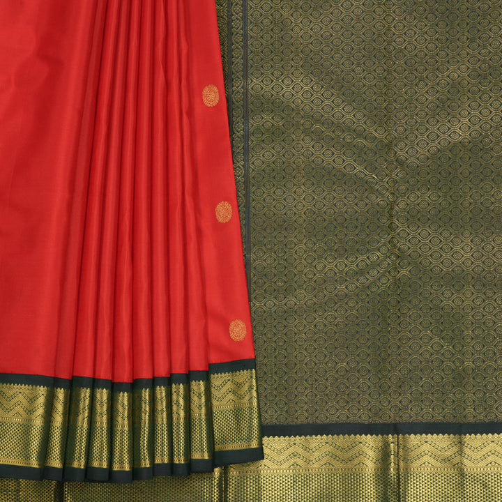 Hayagrivas Handloom Red Kanjivaram Silk Saree with Karum Pachai Border KBF677G2-1