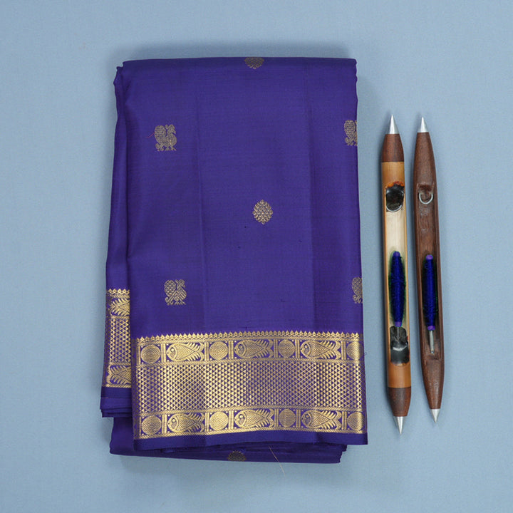 Hayagrivas Handloom Dark Blue Kanjivaram Silk Saree KBF679G2-3