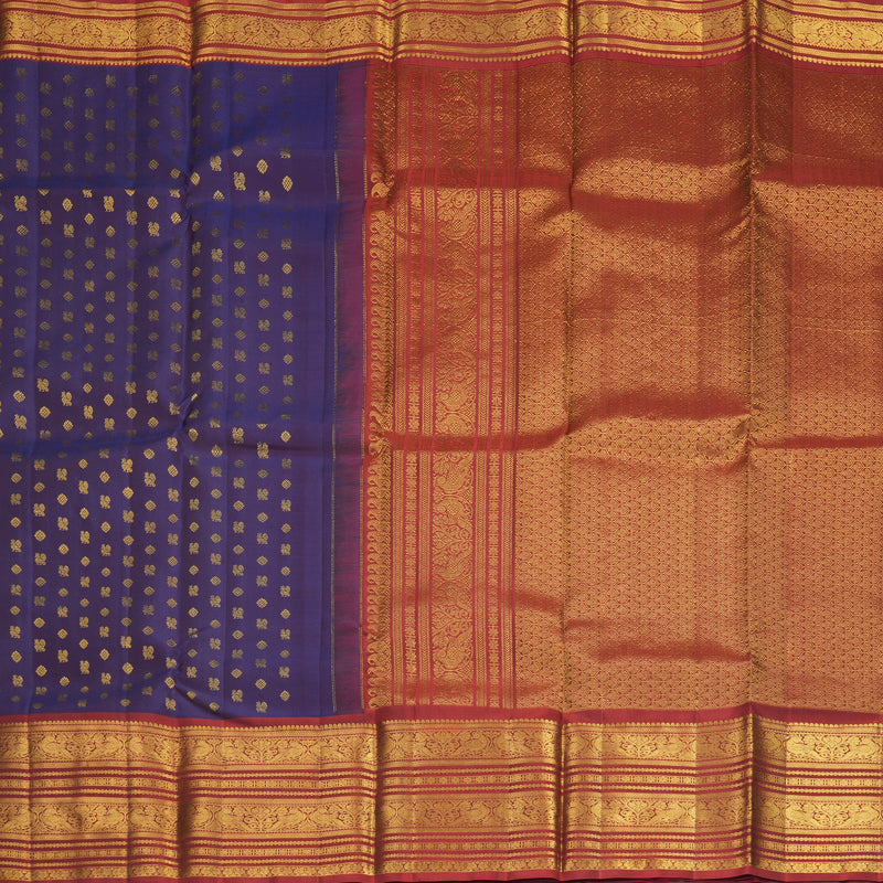 Hayagrivas Handloom Dark Purple Kanjivaram Silk Saree with Rust Maroon Border KBF680G3-1