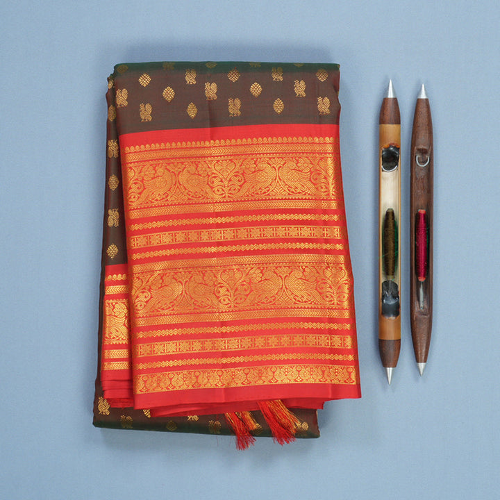 Hayagrivas Handloom Manthalir Kanjivaram Silk Saree with Red Border KBF680G3-2