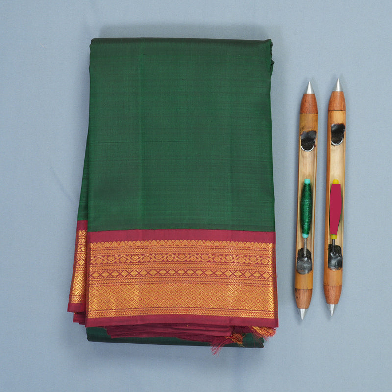 Hayagrivas Handloom Bottle Green Kanjivaram Silk Saree with Maroon Border KBF681G12-1