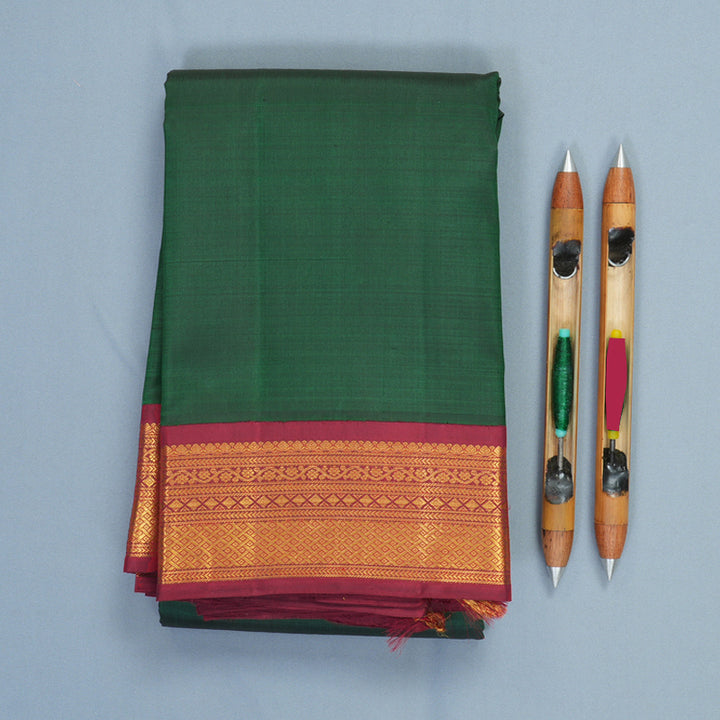 Hayagrivas Handloom Bottle Green Kanjivaram Silk Saree with Maroon Border KBF681G12-1