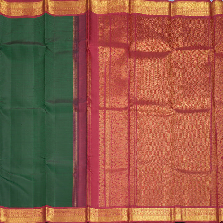 Hayagrivas Handloom Bottle Green Kanjivaram Silk Saree with Maroon Border KBF681G12-1