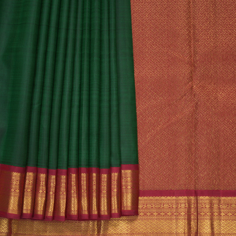Hayagrivas Handloom Bottle Green Kanjivaram Silk Saree with Maroon Border KBF681G12-1