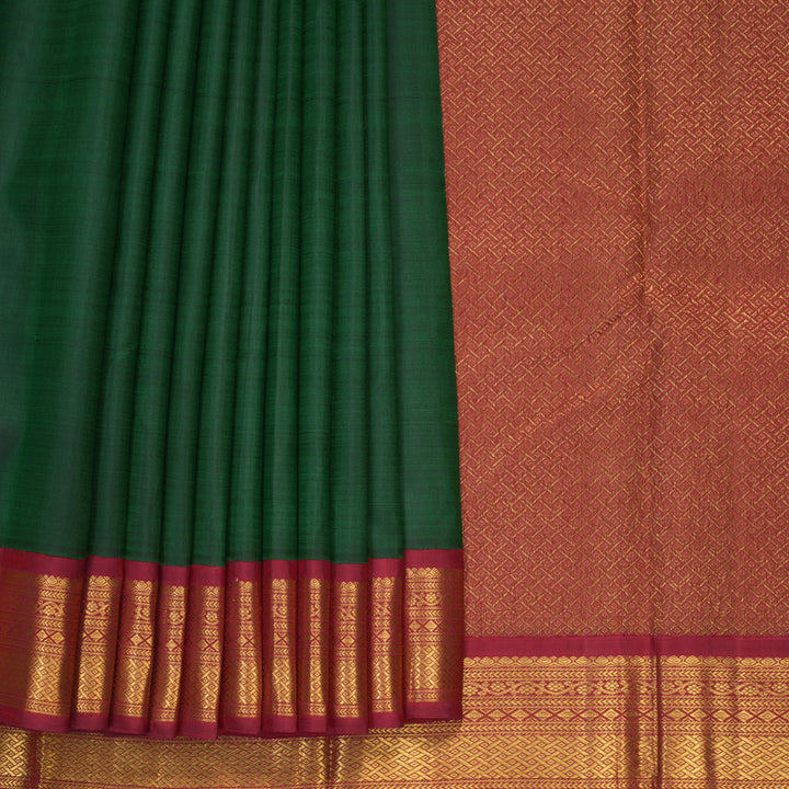 Hayagrivas Handloom Bottle Green Kanjivaram Silk Saree with Maroon Border KBF681G12-1