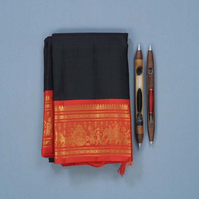 Hayagrivas Handloom Kanchana Brown Kanjivaram Silk Saree with Reddish-Orange Border KBF681G13-1