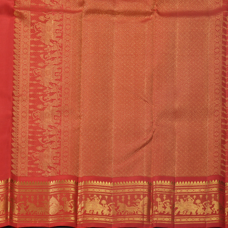 Hayagrivas Handloom Kanchana Brown Kanjivaram Silk Saree with Reddish-Orange Border KBF681G13-1