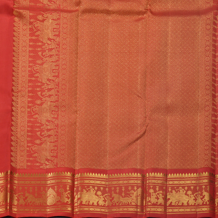 Hayagrivas Handloom Kanchana Brown Kanjivaram Silk Saree with Reddish-Orange Border KBF681G13-1